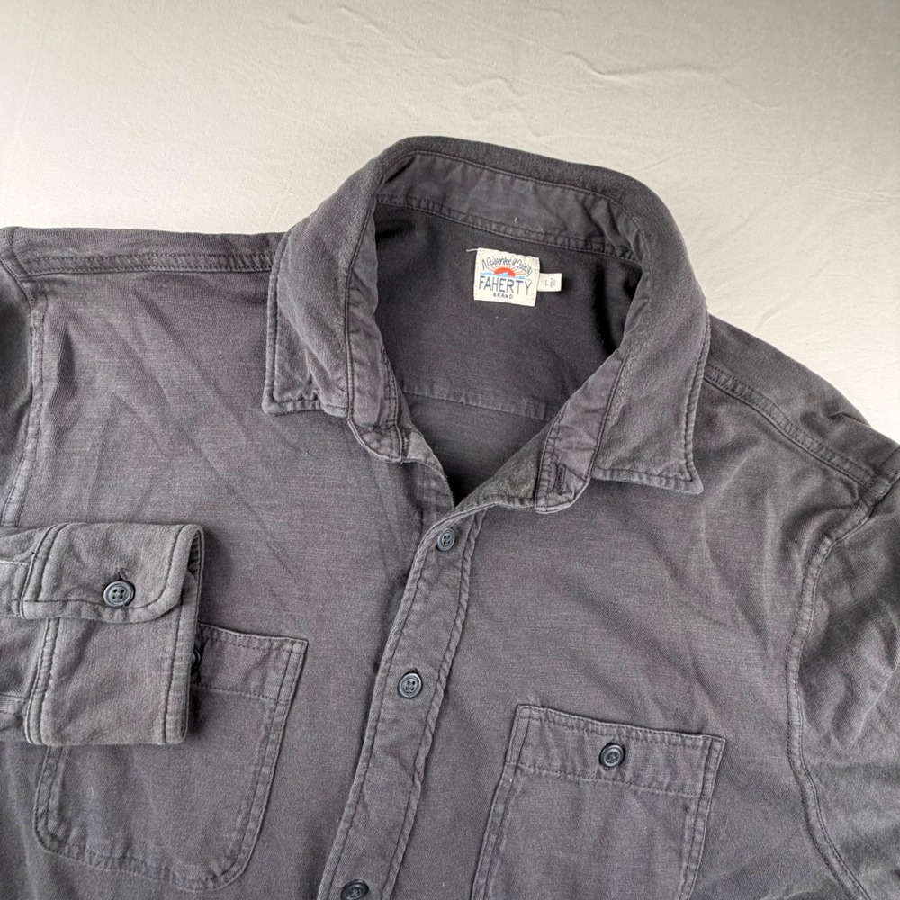 Faherty Movement Shirt Button Down Mens L Gray Organic Cotton Slub Workshirt 259